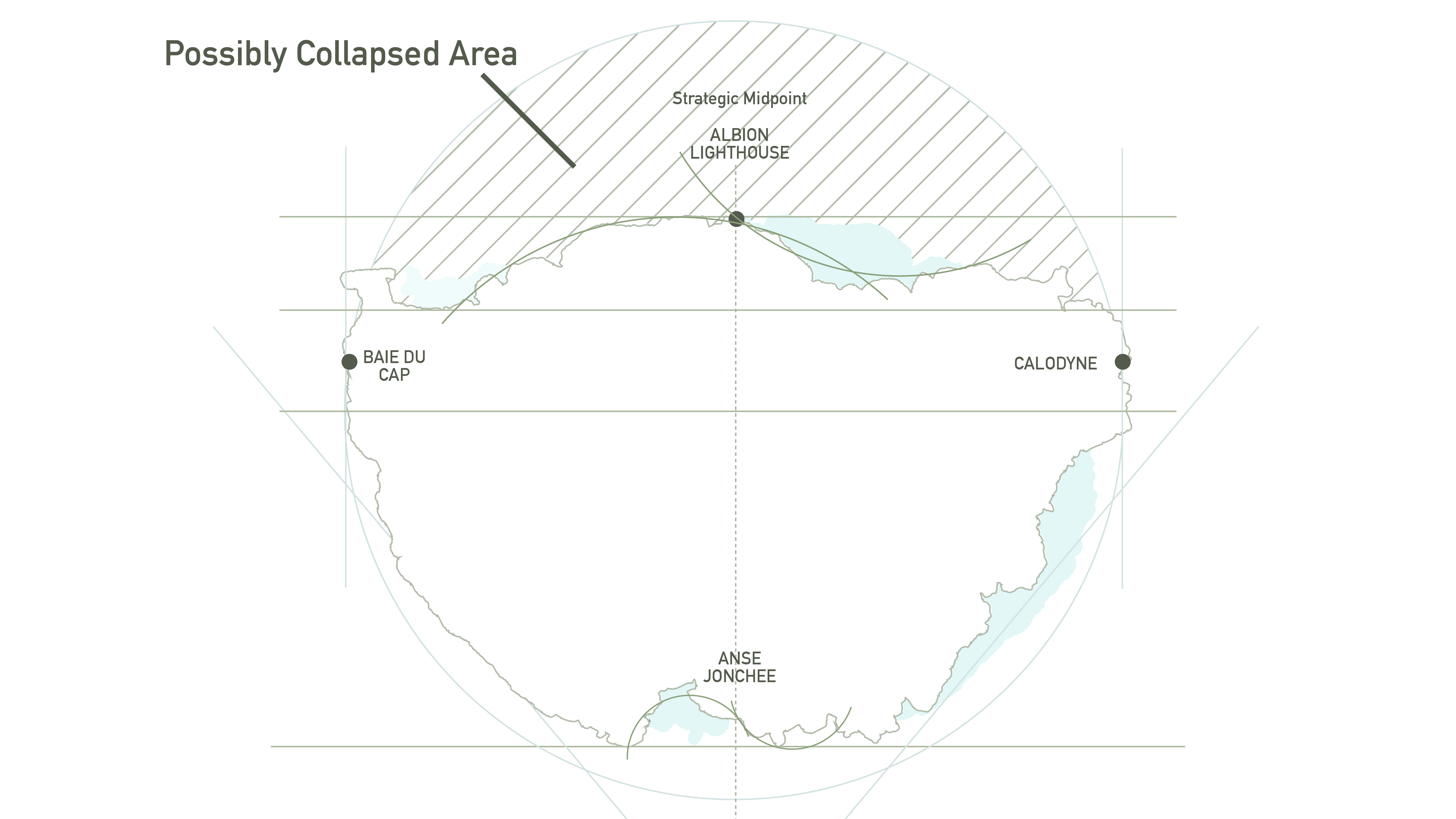 Map showing the collapsed western side of Mauritius